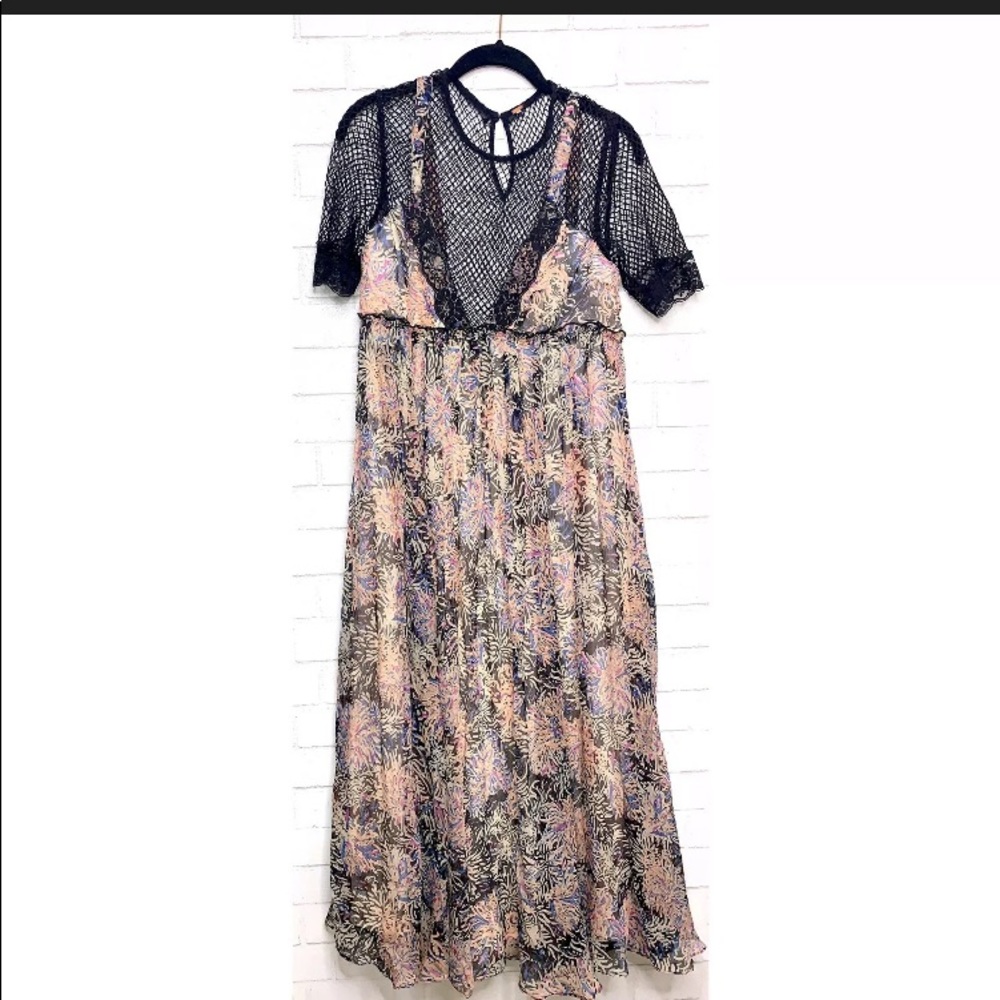 Free People Mesh Floral Maxi Dress size Medium - Picture 4 of 10